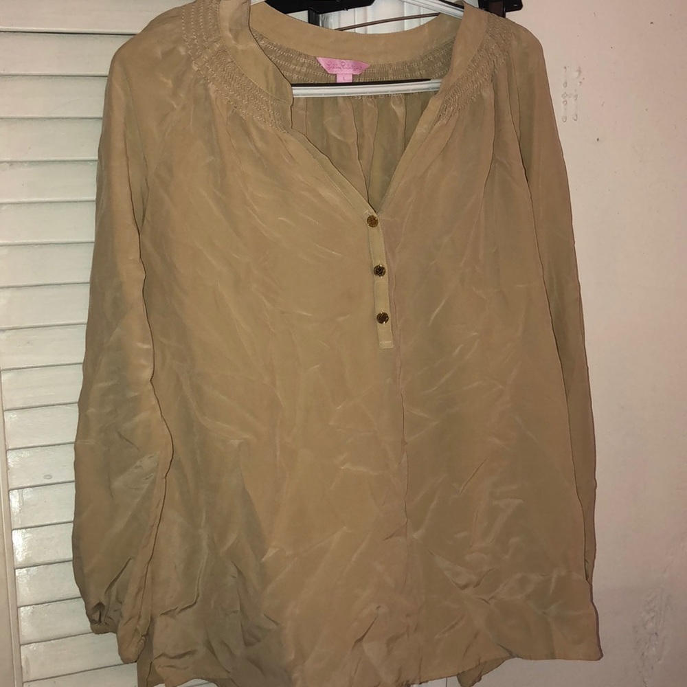 ily pulitzer tan blouse